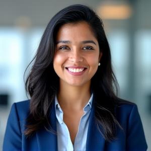 Sophia Khan, Change Communications Lead, smiling confidently.
